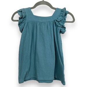 Conti Kids Slub Cotton Square Neck Ruffle Sleeve Top Size 9